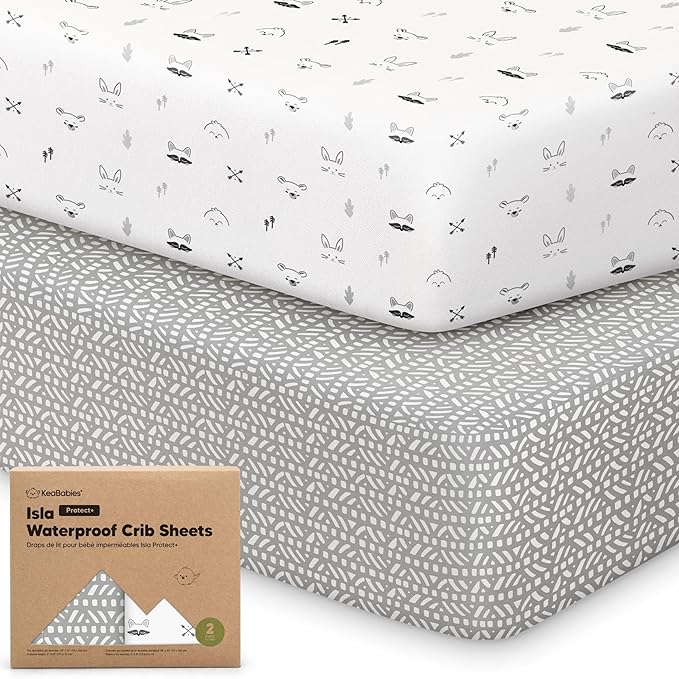 2-Pack Waterproof Baby Crib Sheets for Boys, Girls - 52x28 Viscose Derived from Bamboo Toddler Bed Sheet Neutral, Fitted Crib Mattress Protector Cover for Baby Bedding, Soft & Gentle (Nordic)