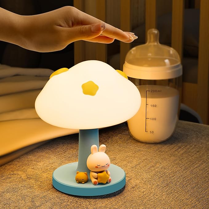 Cloud and Bunny Rechargeable Night Light, Safe Soft Silicone Material, 3 Brightness Levels, Tap Control, Warm Light, Toddler Sleeping Lamp, Bedroom Night Lamp, Gift for Baby and Kid (Cloud and Bunny)