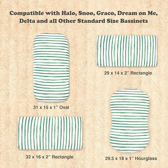 3-Pack Organic Fitted Bassinet Sheets, Compatible with Halo, Snoo, Graco, Dream On Me, Delta, and Other Standard Size Bassinets - Fits Oval, Hourglass, & Rectangle Shapes (Size 32 x 16 x 4 Inches)