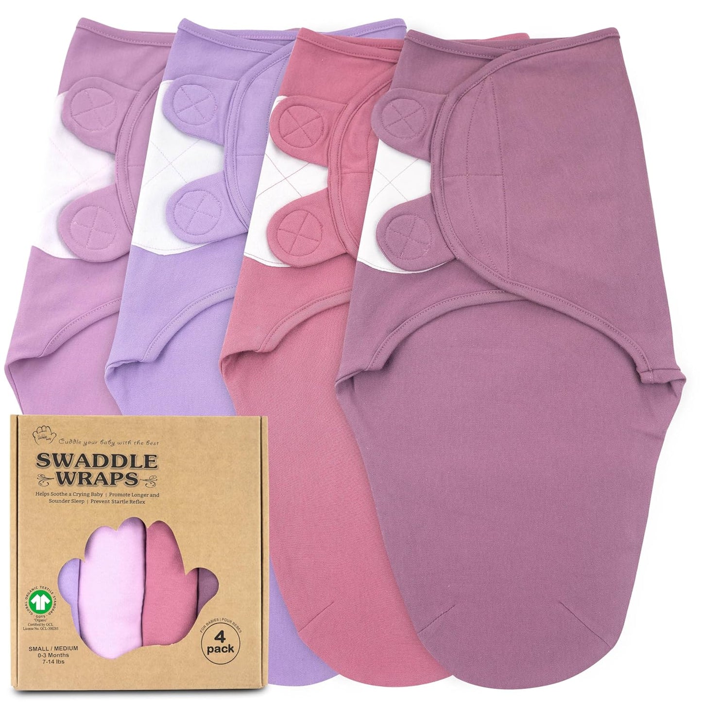 Bublo Baby Swaddles for Newborns – 4-Pack Infant Swaddles 0-3 Months – Adjustable Swaddle Sleep Sack with Zipper – Soft Organic Cotton Baby Wrap for Safe & Cozy Sleep