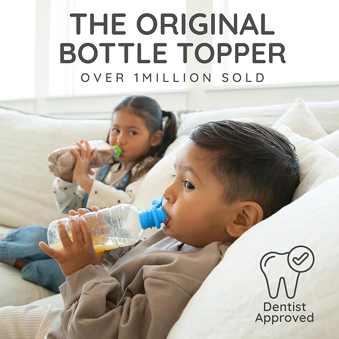 Original Water Bottle Topper for Toddlers – 100% Silicone Sippy Top Spout with Protective Cap makes the Bottle Top a Spill Proof Lid for Kids and Adults - 2 Pack - Original