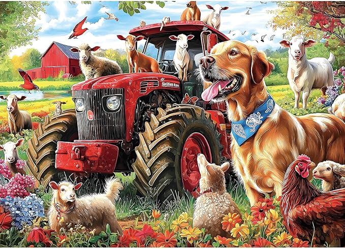 1000 Piece Farm Animals Jigsaw Puzzle - Classic Barnyard Scene, Challenging Adult Puzzle for Game Nights 27.5x19.7 Inch