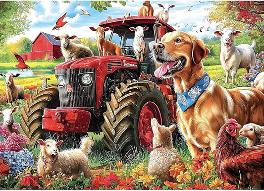 1000 Piece Farm Animals Jigsaw Puzzle - Classic Barnyard Scene, Challenging Adult Puzzle for Game Nights 27.5x19.7 Inch
