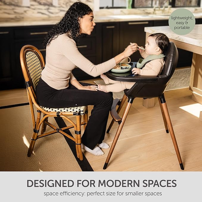 Convertible High Chair for Babies, Toddlers, Kids & Children - Wooden Highchair with Adjustable Height & Dishwasher Safe Tray - Wood Feeding & Dining Chair - Converts to Booster Seat (Black)