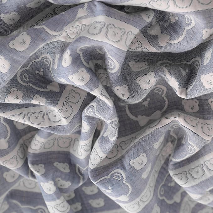 NTBAY 3 Layer Oversized Muslin Cotton Toddler Blanket, Jacquard Reversible Nursery Bed Blanket, Super Soft and Thermal for All Seasons, Baby Gift, 45"x60", Blue Bear