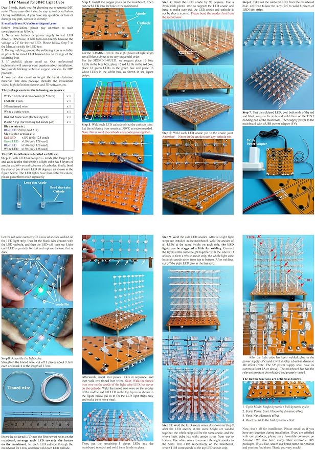 MINI 3D Led Cube DIY Electronics Kit Soldering Project Kit (3D8MINI-MULTI-KIT)