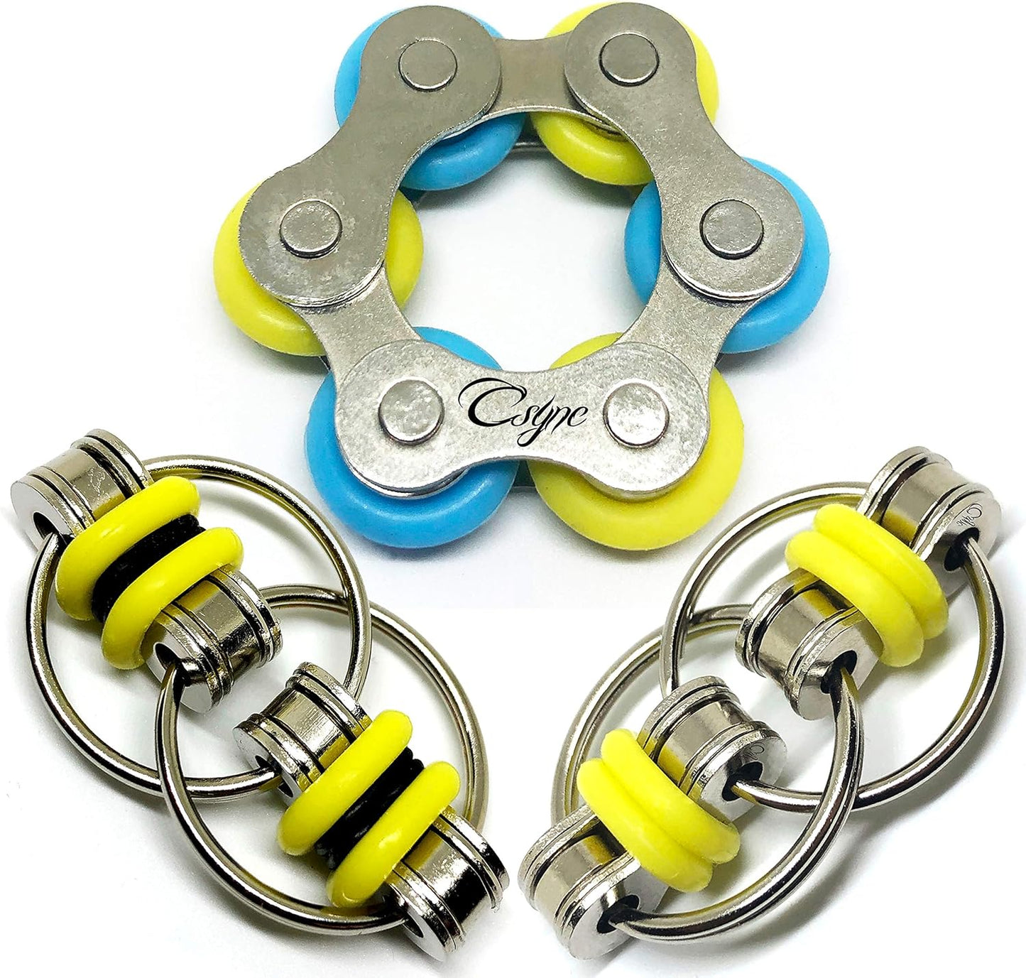 Fidget Toys Flippy Roller Chain - Stress Relief Perfect for ADHD, ADD, Anxiety in Classroom, Office, School, Work for Students, Teens, Adults Stocking Stuffers Gifts (3 Piece) (Yellow)