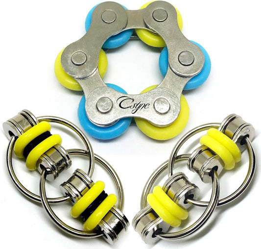 Fidget Toys Flippy Roller Chain - Stress Relief Perfect for ADHD, ADD, Anxiety in Classroom, Office, School, Work for Students, Teens, Adults Stocking Stuffers Gifts (3 Piece) (Yellow)