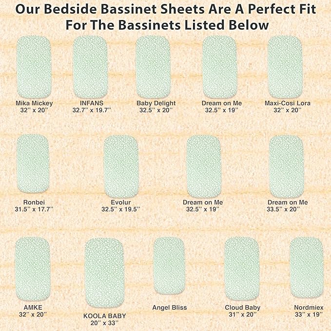 3-Pack Bedside Sleeper Bassinet Sheets | GOTS Certified Organic Jersey Cotton, Ultra Soft & Breathable | 33x20x4” Fitted Sheets for Baby Bassinet Mattress | Universal Fit for 17–21” x 29–33” Pads