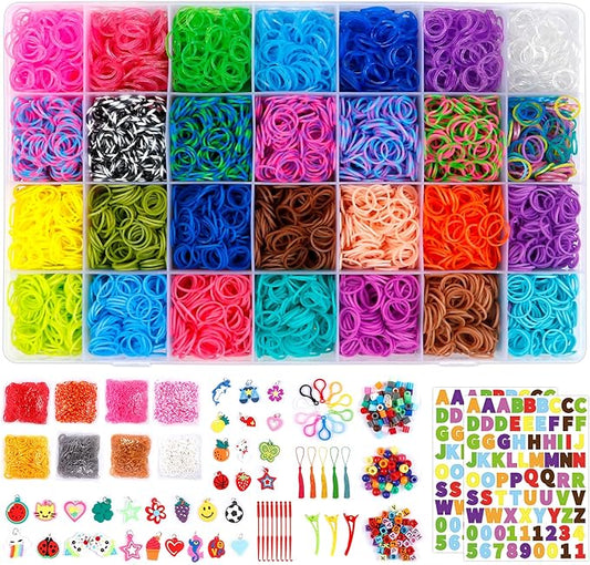 INSCRAFT 18975+ Loom Rubber Bands Kit in 37 Colors, 600 S-Clips, 252 Beads, 10 Backpack Hooks, 8 Crochet Hooks, 5 tassels and Letter Stickers, Bracelet Making Kit for Kids