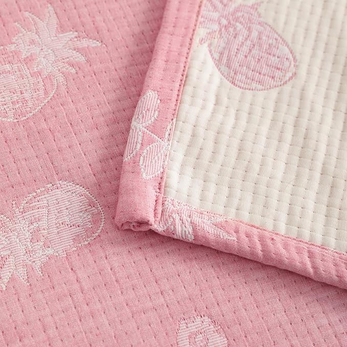 NTBAY 3 Layer Toddler Blanket, Muslin Cotton Jacquard Bed Blankets, Lightweight Thermal Baby Blanket, Super Soft and Warm Crib Blanket for All Seasons, Decoration Gift, 30"x40", Pink Pineapple