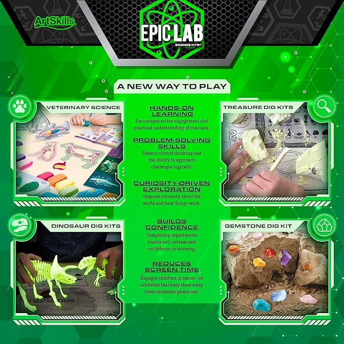 ArtSkills Epic Lab Hidden Treasures Dig Kit - Dig Up 20 Artifacts & Gemstones Science Kit for Kids Gift for Boys and Girls