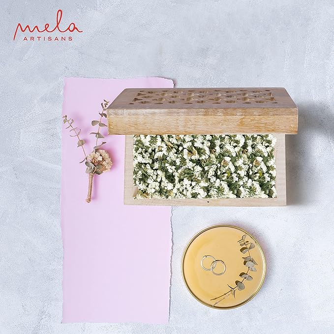 Mela Artisans Wooden Keepsake Box | Whitewash Mango Wood Memory & Photo Storage Box with Hinged Lid | Decorative Storage Box | Medium | 7.5x4.5x3 Inch