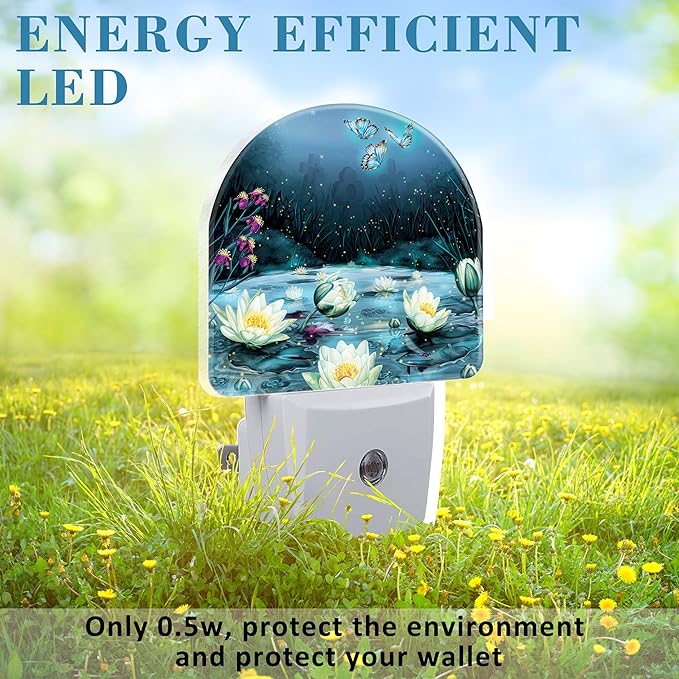 Night Light Plug into Wall Magic Lotus Flower and Butterfly Night Light with Dusk to Dawn Sensor Night Light for Kid Girls Boys Women Room Decor, Hallway, Kitchen, Bathroom, Nursery, Stairs