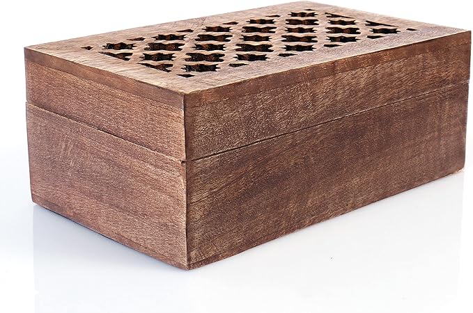 Mela Artisans Wooden Keepsake Box | Medium Polish Mango Wood Memory & Photo Storage Box with Hinged Lid | Decorative Storage Box | Medium | 7.5x4.5x3 Inch