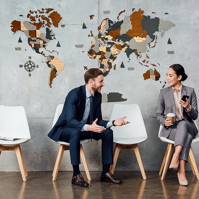 Wooden World Map 3D Art Large Wall Decor - Size (M, L, XL) Any Occasion Gift Idea - Wall Art For Home, Kitchen or Office (XL, SKY)