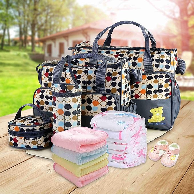 5Pcs Diaper Bag Tote Set,Large Mommy Bag with Portable Nappy Changing Pad,Pacifier Case,Travel Baby Bags for Mom