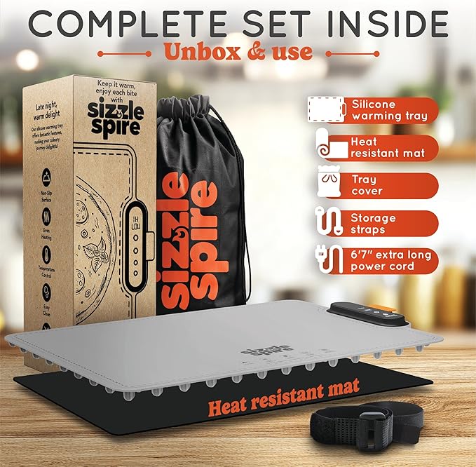 Electric Warming Tray, Rollable Silicone Warming Pad for Food with 4 Temperature Settings, auto Shut-Off, Great Food Warmer Mat for Parties, Buffets, Gatherings and Everyday Use - Gray