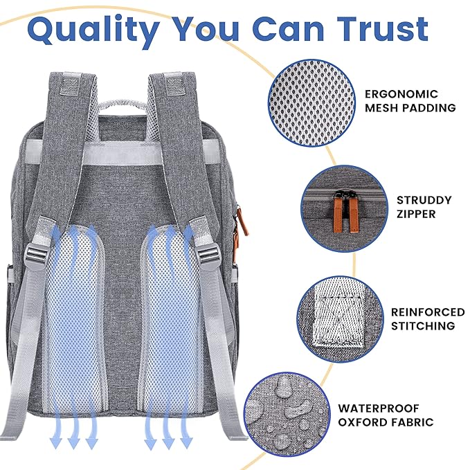 PILLANI Baby Diaper Bag Backpack - Large Bag for Boys & Girls, Waterproof Diaper Backpack - Travel Diaper Bags w/Changing Pad, Baby Registry Search & Shower Gifts - Essentials Must Haves Newborn Stuff