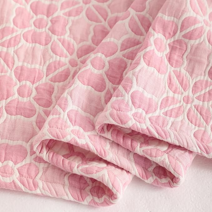 NTBAY 3 Layer Oversized Muslin Cotton Toddler Blanket, 45x60 Inches Jacquard Reversible Nursery Bed Blanket, Super Soft and Thermal Crib Blanket for All Seasons, Baby Gift, 45"x60", Pink Clover