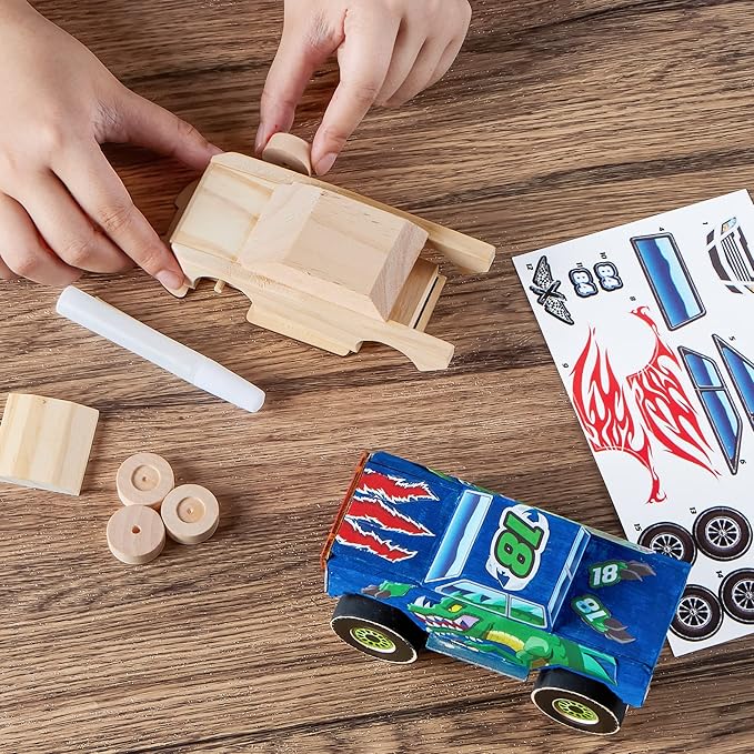 JOYIN Kids Craft Kit Build & Paint Your Own Wooden Race Car Art & Craft Kit DIY Toy Make Your Own Car Truck Toy Construct and Paint Kit, Presents for Kids