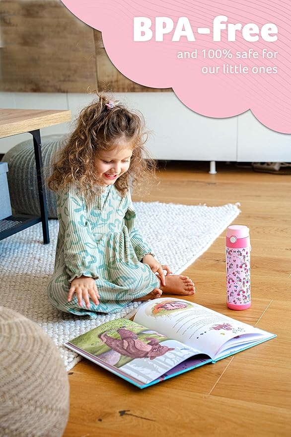 Jarlson® Mali Children's Water Bottle, Thermal Stainless Steel Water Bottle, BPA-Free, Leak-Proof, Children's Bottle with Chug Lid, Bottle for School, Nursery (Unicorn, 500 ml)
