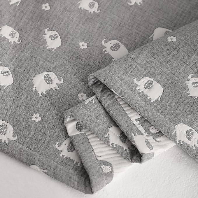 NTBAY 3 Layer Muslin Cotton Toddler Blanket, Jacquard Reversible Nursery Bed Blanket, Super Soft and Thermal for All Seasons, Decoration Gift, 30"x40", Dark Grey Elephant