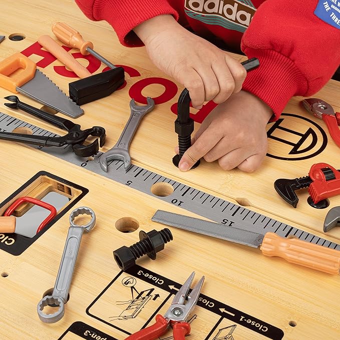14 Pcs Kids Toy Tool Set Construction Party Supplies Plastic Pretend Play Accessory for Boys with Screwdrivers Pliers Axes Saws(Type A)