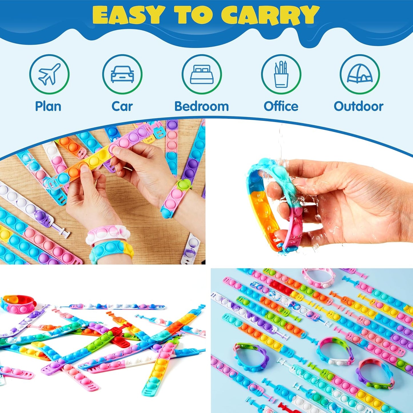 JOYIN Pop Fidget Toys Pop Its Bulk 50 Pack Party Favors for Kids 4-8,8-12 Year, Fidget Bracelets Sensory Toys for Classroom Birthday Carnival Prizes Gifts Goodie Bags Stuffers for Kids