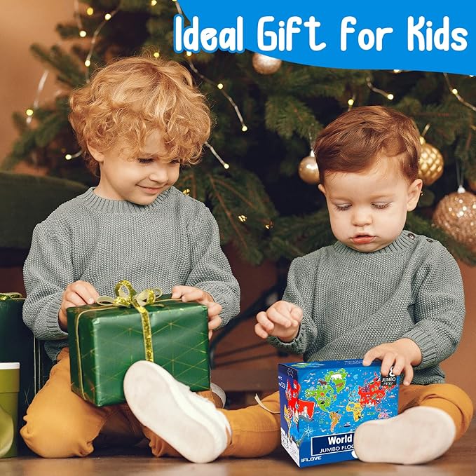 Jumbo Floor Puzzle for Kids,World Map Jigsaw Geography Puzzles,48 Piece Globe Atlas Puzzle with Continents,United States Puzzle for Ages 3-5,Preschool Learning Toys Gift for 4-8 Years Old