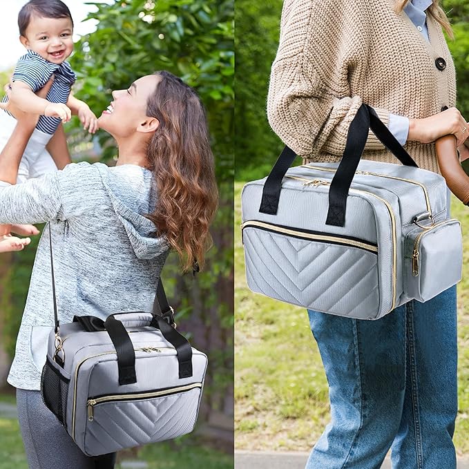 Breastmilk Cooler Bag Fits 6 Baby Bottles up to 9 Ounce with Ice Pack, Wearable Breast Pump Bag Plus , Insulated Bottle Travel Bag Compatible with Momcozy/Elvie/Willow, with Shoulder Strap Grey