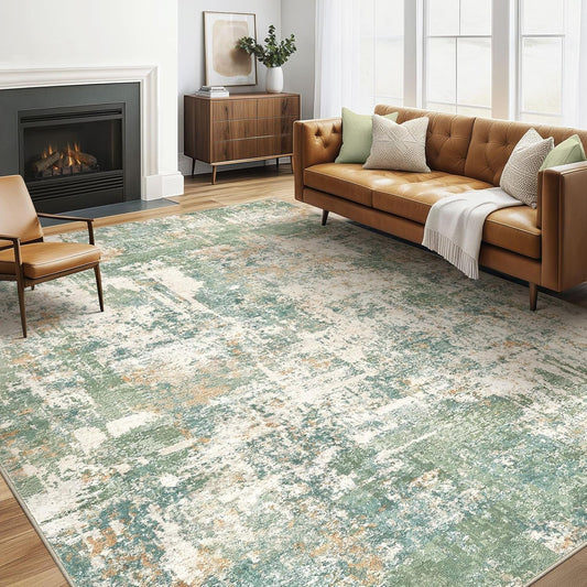 5x7 Area Rugs Living Room: Washable Large Abstract Soft Green Rug Stain Resistant Indoor Floor Non-Slip Accent Carpet for Men Modern Home Enthusiasts Aged 25-45 - Bedroom Office Playroom