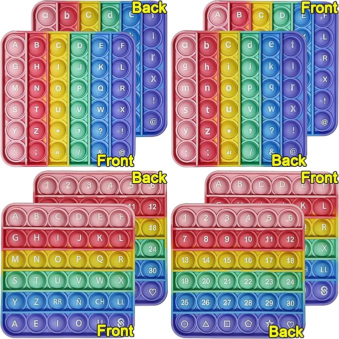 Alphabet Pop Fidget Toy Letters ABC Numbers Learning and Educational Toys Square Sensory Toys Popper Games Gifts for Kids 4 Packs Double Side Macaron(2 Alphabet Numbers and 2 Uppercase Lowercase)