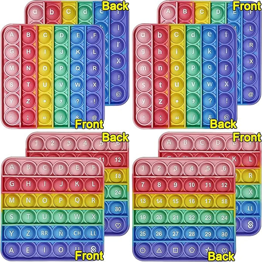 Alphabet Pop Fidget Toy Letters ABC Numbers Learning and Educational Toys Square Sensory Toys Popper Games Gifts for Kids 4 Packs Double Side Macaron(2 Alphabet Numbers and 2 Uppercase Lowercase)