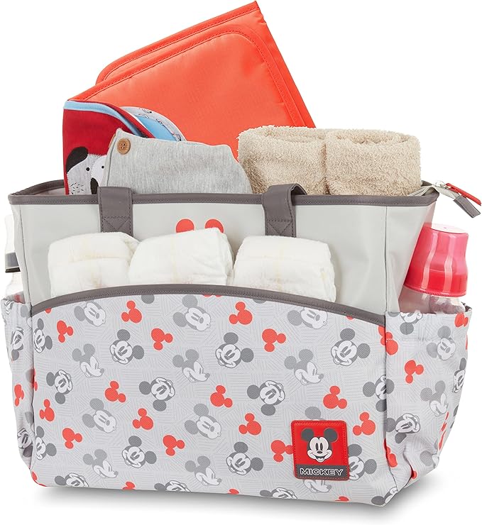 Disney Cudlie Diaper Tote Bag for Moms | Large Spacious Travel Diaper Tote for Baby Boy and Girl | 17-Inches Wide Multi-Functional Baby Bag with Cute Patterns