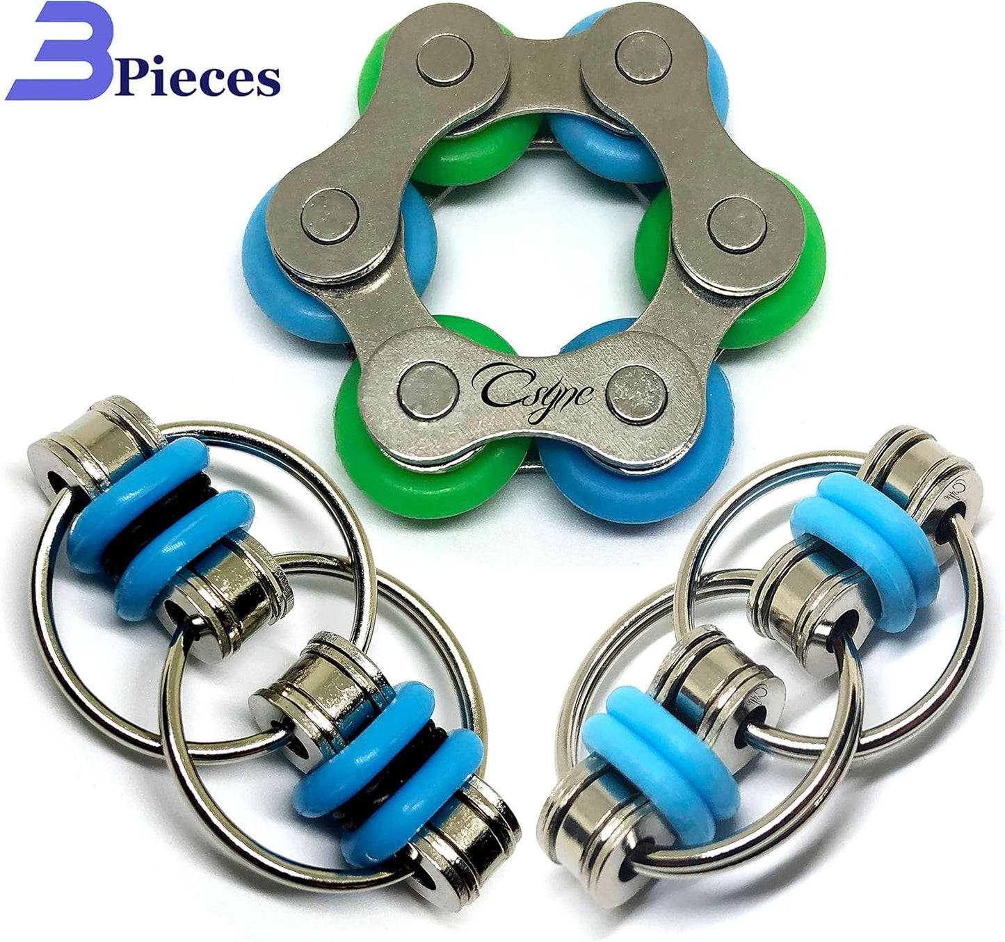 Fidget Roller Chain finger exerciser - Stress Relief Perfect for ADHD, ADD, Anxiety in Office, Studying or work Stocking Stuffers Gifts (3 Piece) (Blue)