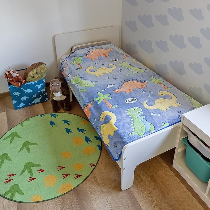 Glow in The Dark Dinosaur Blanket for Boys –Soft Plush Blue Fleece Throw Blanket. Great Dinosaur Gifts for Kids, Grandkids, Baby, Toddler, Birthday, Christmas! 8+ Hour Glow. (50”X60”)