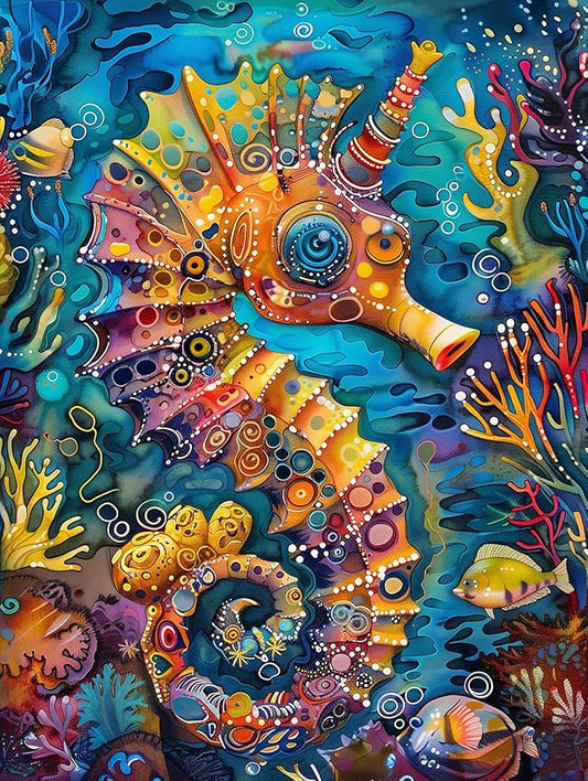 1000 Piece Jigsaw Puzzle for Adults - Vibrant Seahorse Design, 1000 Pieces Challenging & Colorful Art Puzzle for Adults, Color-Coded Back, Puzzle Gift-Ready 19.25 x 26.65 in