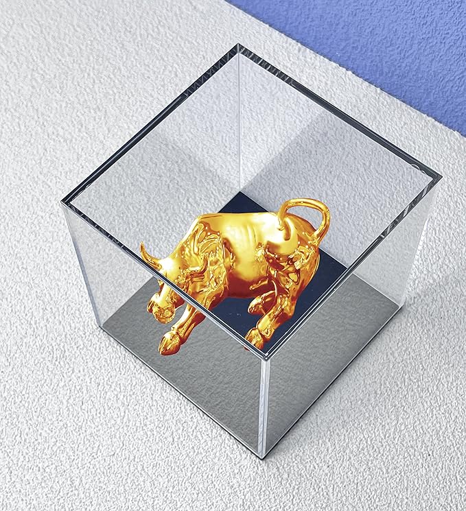 Acrylic Display Case, 4x4x4 Inch Cube Box With Matte Black Base, Clear Single-Piece Case for Softball Collectibles Figurines Mini Figures