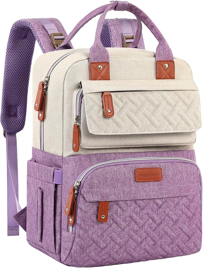 Diaper Bag Backpack, Large Unisex Baby Bags for Boys Girls, Purple Baby Nappy Diaper Bag, Multipurpose Travel Back Pack for Moms Dads with Insulated Pockets and Stroller Straps