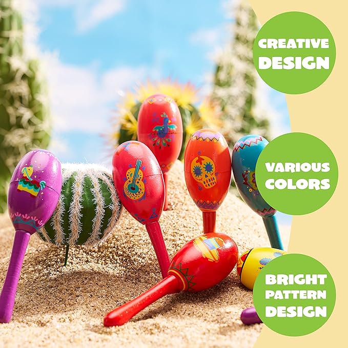 JOYIN 24 Pcs Cinco De Mayo Mini Wooden Maracas Musical Fun Party Favors for Birthday Party Favors, Mexican Fiesta Decorations, Luau Photo Props, Carnivals Event, Taco Tuesday