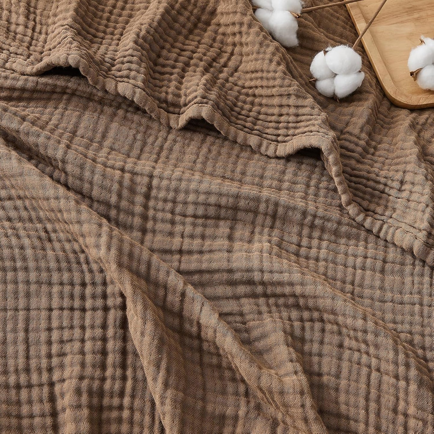 EMME Cotton Muslin Twin Blanket Breathable Gauze Blanket Soft Lightweight Blankets Adults Gifts for Women (Brown, 60"x80")