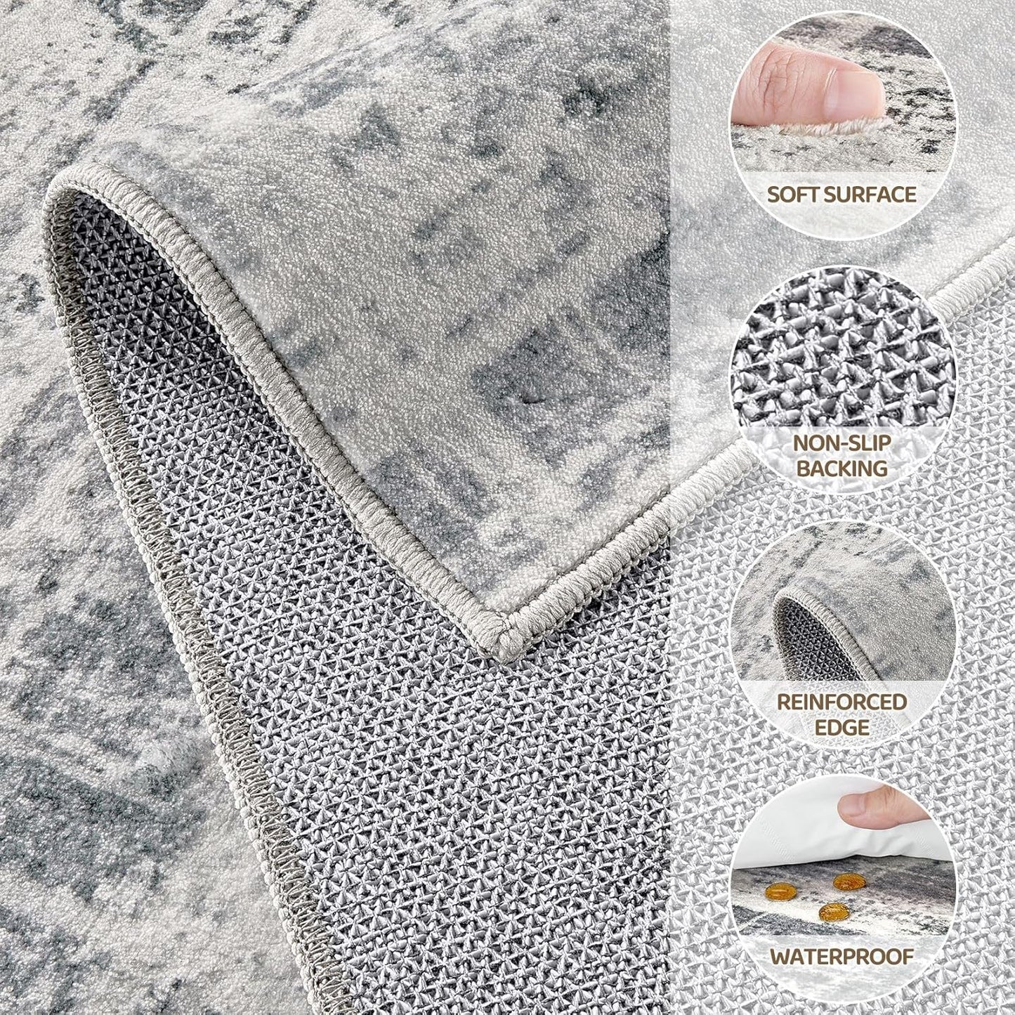 2x3 Entryway Area Rugs: Washable Neutral Abstract Small Rug Door Mat Non-Slip Soft Low Pile Indoor Carpe for Entrance Kitchen Front Door Bathroom Entry Kids Room - Gray