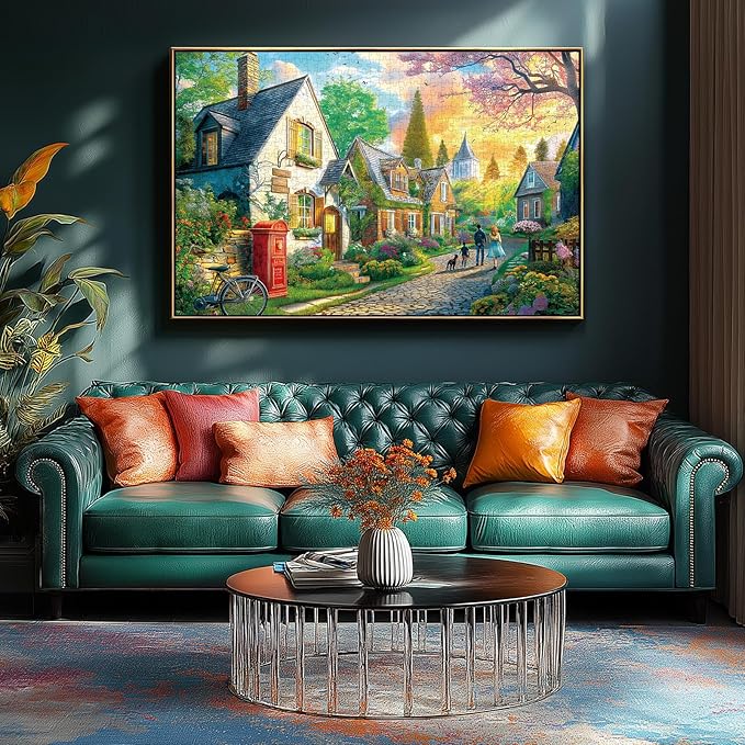 1000 Piece Sunset Village Jigsaw Puzzle - Challenging Countryside Landscape for Adults, 27.5x19.7 Inch