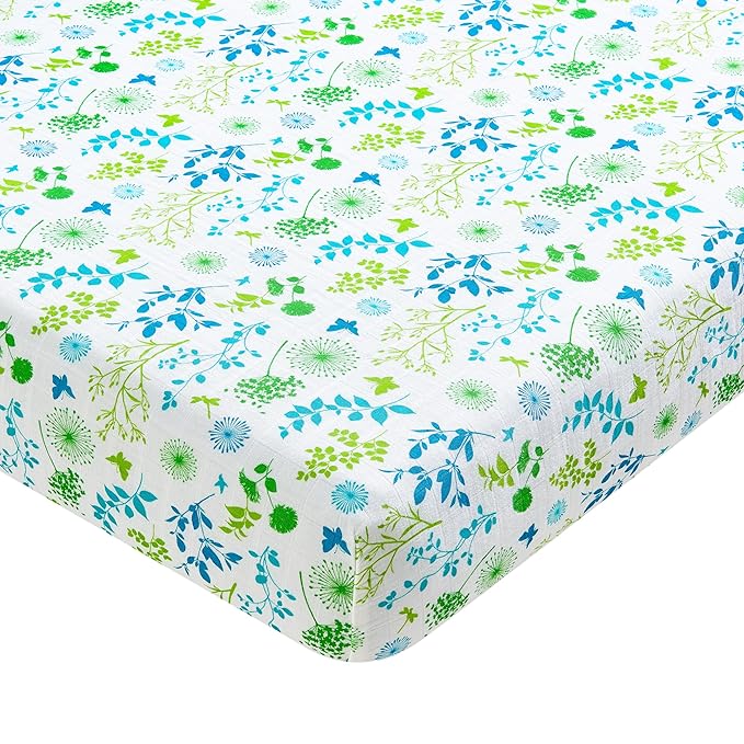 Margaux & May Organic Muslin Cotton Baby Crib Sheet, Meadow Print, Fitted, Breathable, Toddler Bedding, 52 x 28, Deep Pocket, Organic Crib Sheets for Cozy Sleep