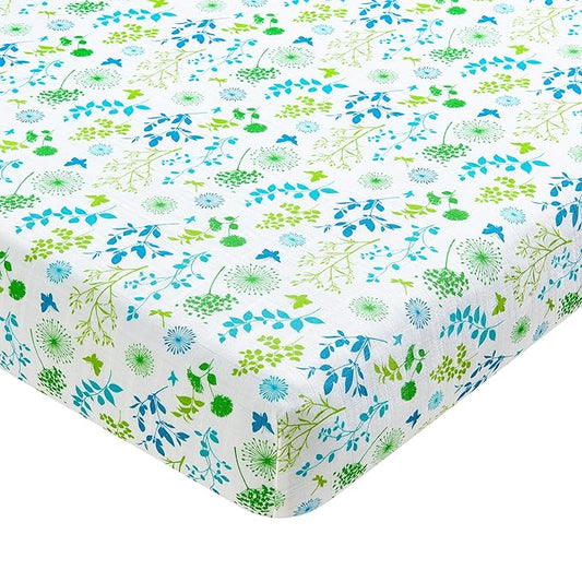 Margaux & May Organic Muslin Cotton Baby Crib Sheet, Meadow Print, Fitted, Breathable, Toddler Bedding, 52 x 28, Deep Pocket, Organic Crib Sheets for Cozy Sleep
