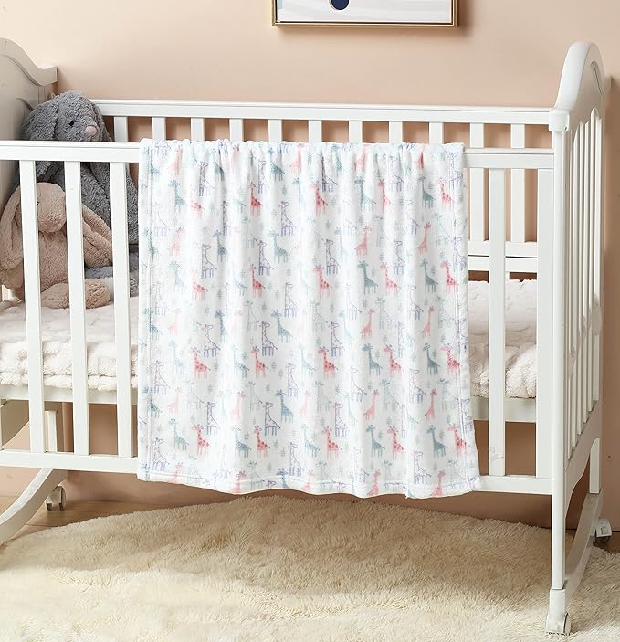 CREVENT Cute Silky Plush Baby Blanket for Girls & Boys Infants Toddlers Newborns Crib Cot Stroller, Giftable Suitable for All Season - Ivory Giraffe
