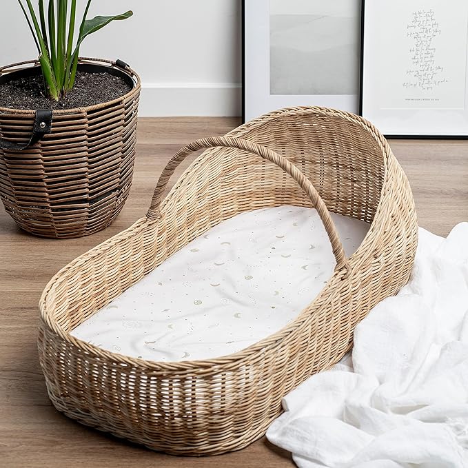 Baby Bassinet Sheets for Boy, Girl (Galaxy, Moon and Stars) 2-Pack - Fitted Bedside Bassinet Sheets - Buttery Soft Cotton Blend for Standard Mattress Pad - Compatible with Halo BassiNest