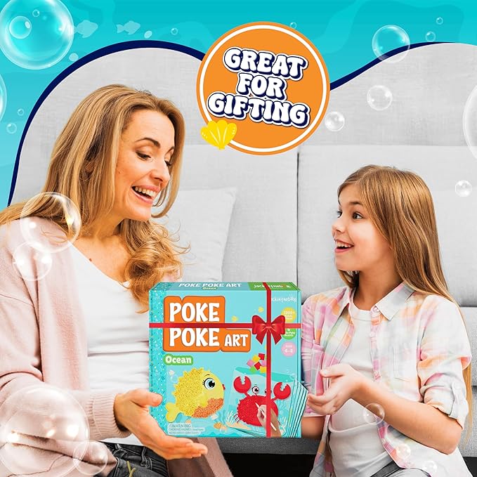 jackinthebox Poke Poke Art – Ocean Theme, Mess-Free Fabric Art and Craft, Flower Pressing Kits, Gift for Kids, Toys for Girls and Boys Ages 4 5 6 7 8