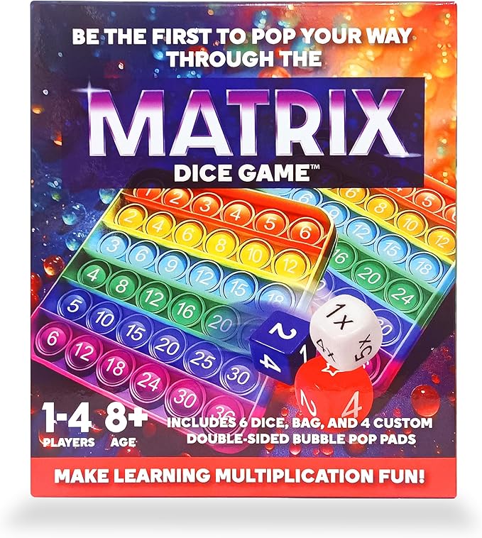Matrix Dice Game – Pop-and-Play Bubble Pad Educational Math Dice Game – Fun Math Games for Kids 8–12, Teens, Adults, and Seniors – Ideal for Classrooms and Family Board Game Night for 2-4 Players
